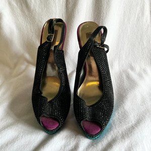 Steve Madden Peep-Toe Stilletto Sparkly Black/Teal/ Pink Heels Size 8M